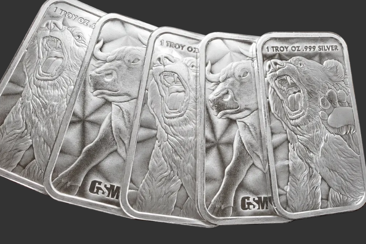Bull & Bear 1 oz Silver Bar, Golden State Mint, .999 Fine Silver
